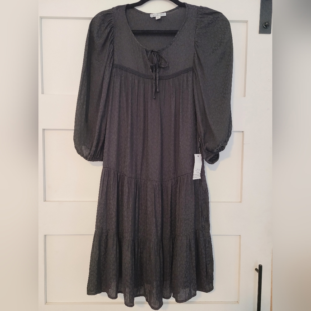 Ophelia Roe Women's Medium Flowy Black Tiered Dress NWT New Cheetah Print
